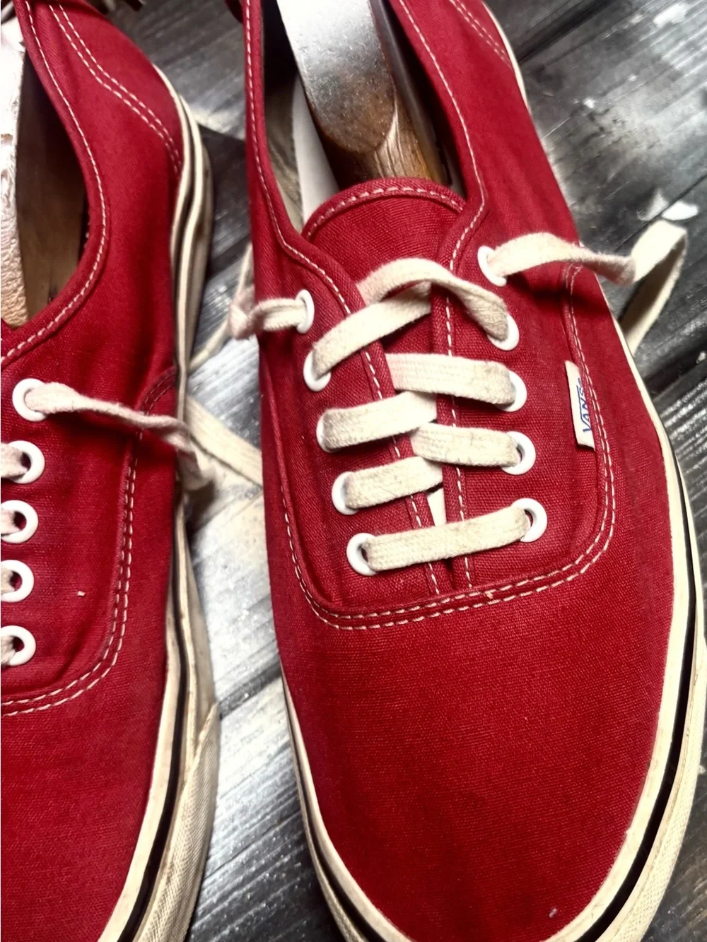 Red Vans sneakers with white laces and black trim size 13 good condition
